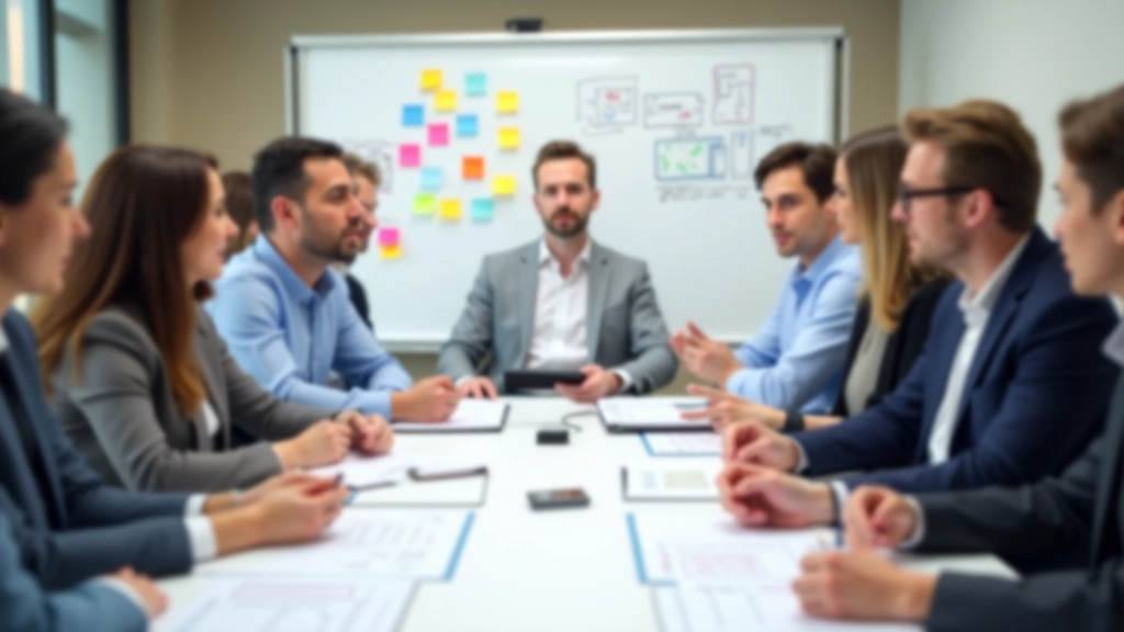 Réunion d'équipe autour d'un projet entrepreneurial, notes et plans d'affaires