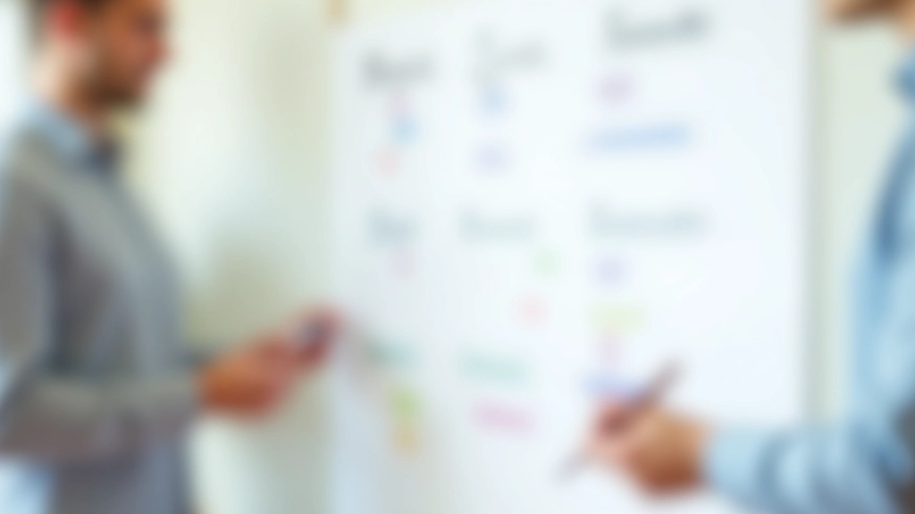 Tableau blanc avec catégories budgétaires écrites, stylos colorés, personne prenant des notes