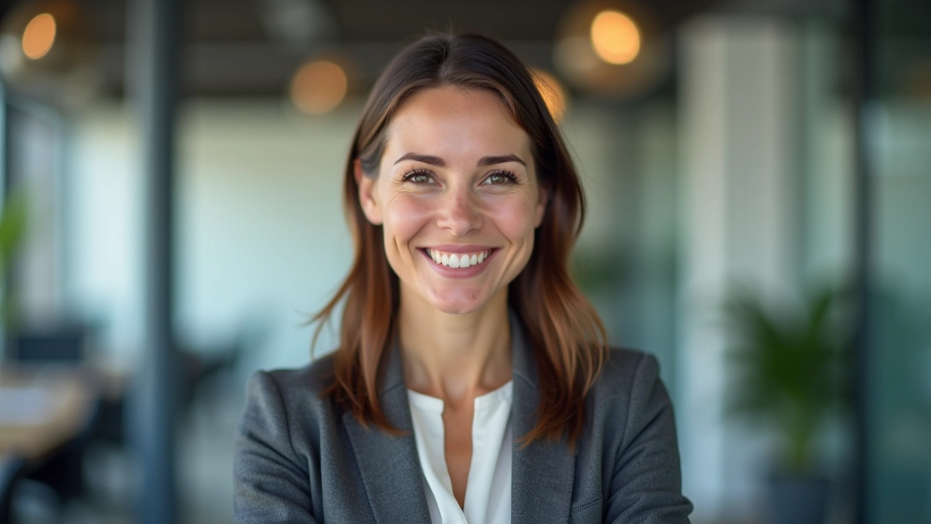 Conseillère en reconversion professionnelle, femme avec expression bienveillante, portrait professionnel