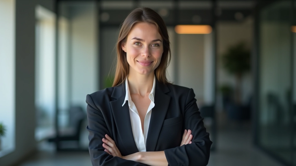 Expert aide création entreprise, femme en blazer professionnel, portrait