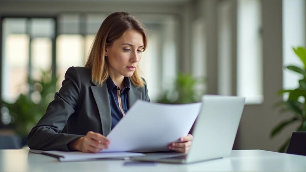 Personne consultant un document CPF sur son ordinateur portable, environnement professionnel